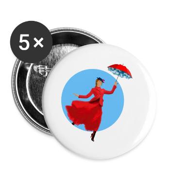 Red lady with umbrella twist - Buttons small 1''/25 mm (5-pack) - white - Front
