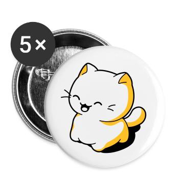 Chat kawaii rigolo - Lot de 5 petits badges (25 mm) - blanc - Devant