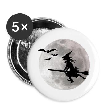 Halloween sorcière avec un chat vole sur le ciel - Lot de 5 petits badges (25 mm) - blanc - Devant