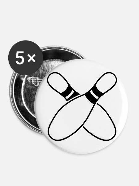 2 Bowling Pins - Buttons klein 25 mm (5er Pack) - Weiß