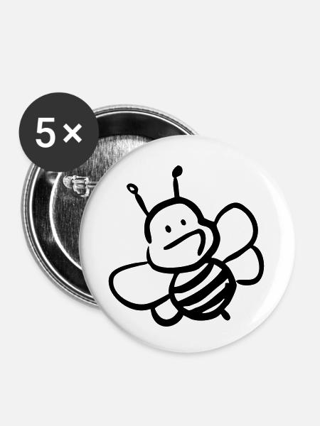 Biene - Buttons klein 25 mm (5er Pack) - Weiß