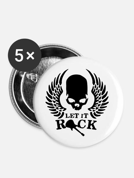 rock__roll_wing_skull_112013_e_1c - Buttons klein 25 mm (5er Pack) - Weiß