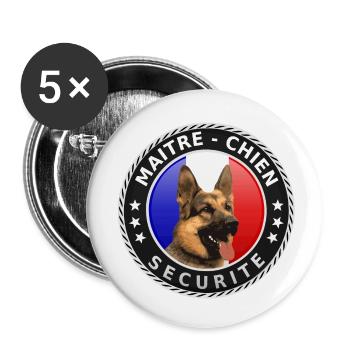 Ecusson rond noir Maitre-Chien Berger allemand - Lot de 5 petits badges (25 mm) - blanc - Devant