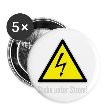 Vorsicht: Stehe unter Strom! - Buttons klein 25 mm (5er Pack) - Weiß - Vorne