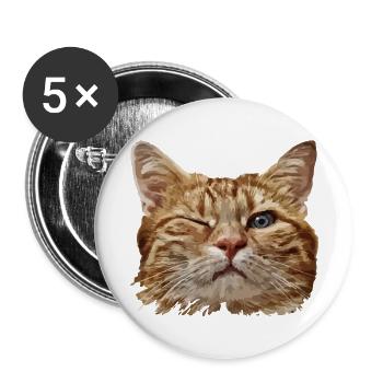 Cat head with wink eye illustration - Buttons small 1''/25 mm (5-pack) - white - Front