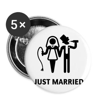 Just Married (Peitsche und Bier) - Buttons klein 25 mm (5er Pack) - Weiß - Vorne