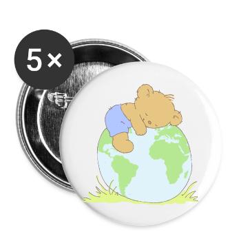 Cute Teddy Bear hugging world globe. - Buttons klein 25 mm (5er Pack) - Weiß - Vorne