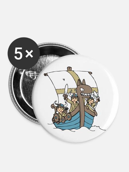 Viking Boat front - Buttons klein 25 mm (5er Pack) - Weiß