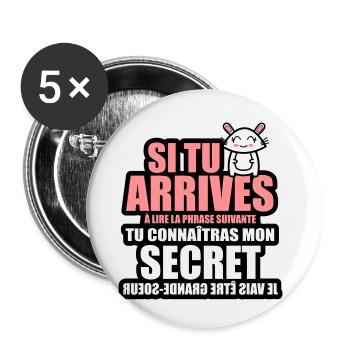 tu connaîtras mon secret je vais être grande-soeur - Lot de 5 petits badges (25 mm) - blanc - Devant