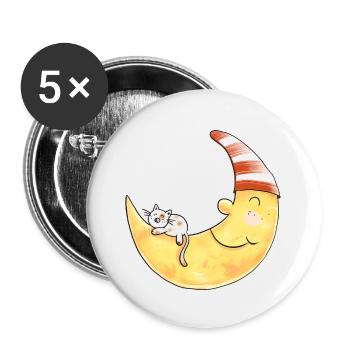 Chat dans la lune je rêve je cadeau de bonne nuit - Lot de 5 petits badges (25 mm) - blanc - Devant
