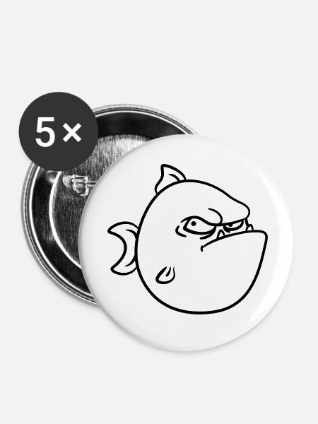 Böser Grimmiger Fisch - Buttons klein 25 mm (5er Pack) - Weiß
