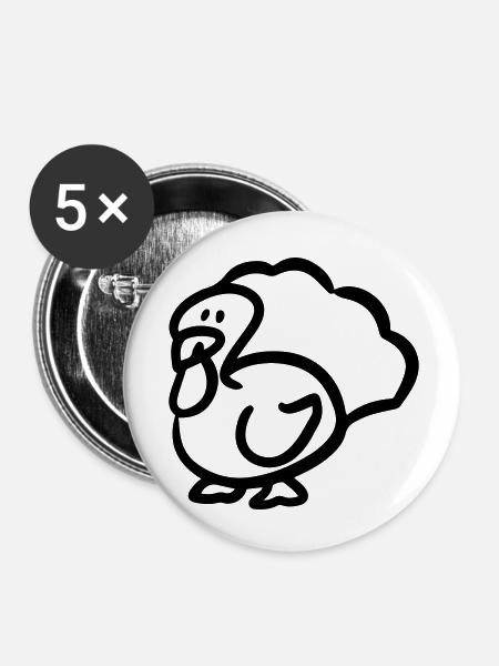 Truthahn - Buttons klein 25 mm (5er Pack) - Weiß