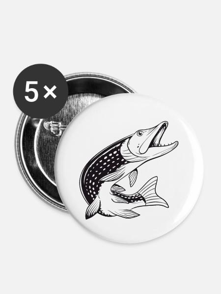 Hecht Fisch - Fischen - Angeln - Fischer - Buttons klein 25 mm (5er Pack) - Weiß