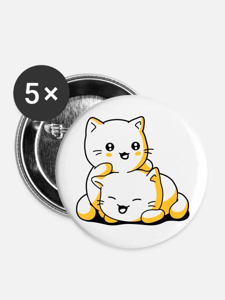 Cat Kittens kawaii - Buttons small 1''/25 mm (5-pack) - white