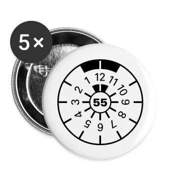 55 - TÜV Plakette zum Geburtstag - Buttons klein 25 mm (5er Pack) - Weiß - Vorne