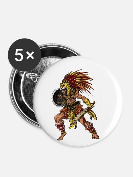 Aztekischer Jaguar-Krieger - Buttons klein 25 mm (5er Pack) - Weiß