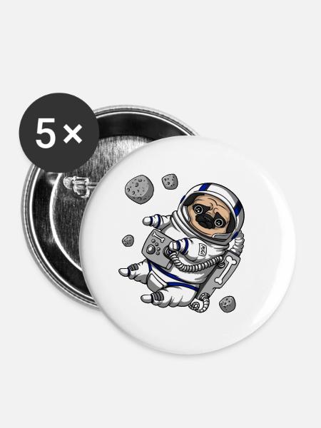 Mops-Hunderaum-Astronauten-Haustier - Buttons klein 25 mm (5er Pack) - Weiß