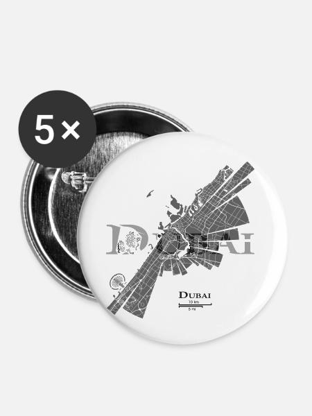 Dubai Karte - Buttons klein 25 mm (5er Pack) - Weiß