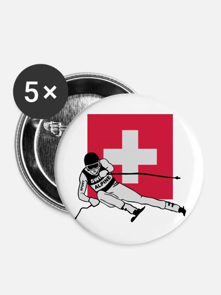 ski - alpine - apres - schweiz - Buttons klein 25 mm (5er Pack) - Weiß