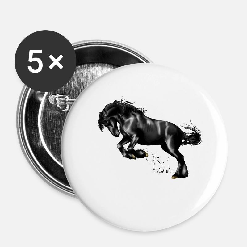 cheval - Lot de 5 petits badges (25 mm) - blanc