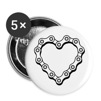 Chaîne de vélo coeur - Lot de 5 petits badges (25 mm) - blanc - Devant