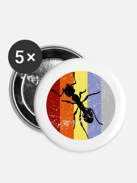 Retro Ameise - Buttons klein 25 mm (5er Pack) - Weiß