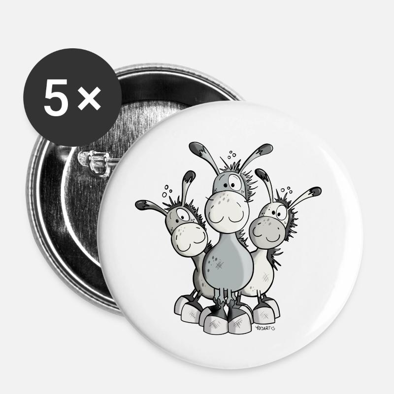 Three Cute Donkeys - Buttons small 1''/25 mm (5-pack) - white