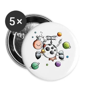 Vache en tournée mondiale - Lot de 5 petits badges (25 mm) - blanc - Devant