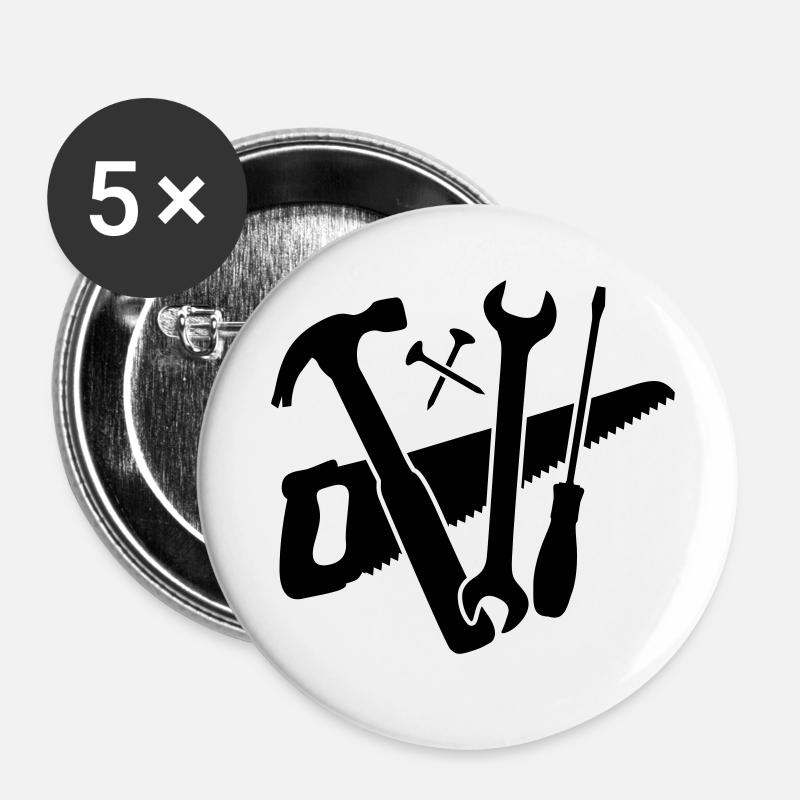 outils - Lot de 5 petits badges (25 mm) - blanc