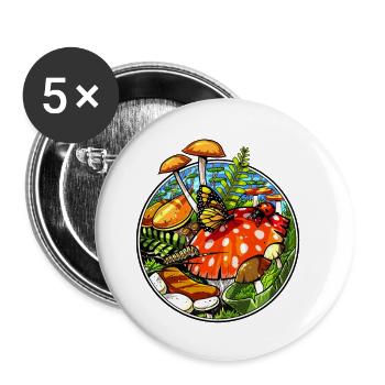 Magic Mushrooms Fungi - Buttons small 1''/25 mm (5-pack) - white - Front