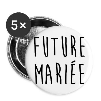 Mariage / Marié / Mariée / Femme / Fiancée / Amour - Lot de 5 petits badges (25 mm) - blanc - Devant