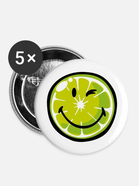 Smiley Lime - Buttons klein 25 mm (5er Pack) - Weiß