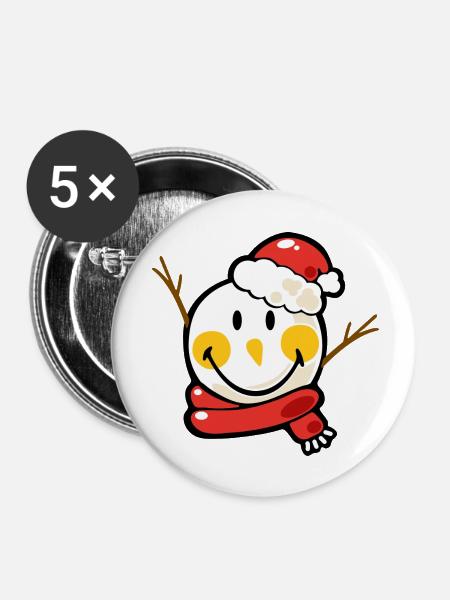 Smiley Christmas Snowman - Buttons klein 25 mm (5er Pack) - Weiß