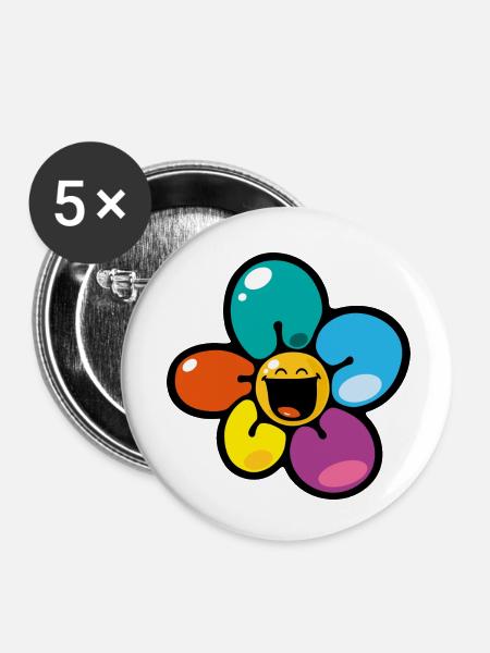 Smiley Colour Flower - Buttons klein 25 mm (5er Pack) - Weiß