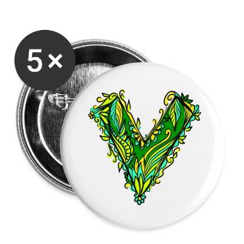 V like vegan, vegetarian, plant power, save earth - Buttons small 1''/25 mm (5-pack) - white - Front