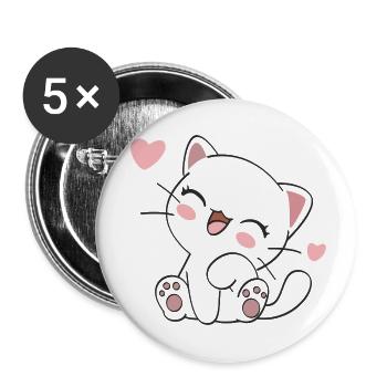 KAWAII GATITA - Buttons klein 25 mm (5er Pack) - Weiß - Vorne