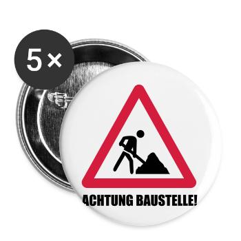 baustelle achtung - Buttons klein 25 mm (5er Pack) - Weiß - Vorne