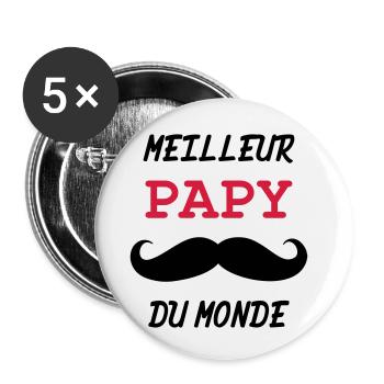 Papy - Famille - Bébé - Naissance - Enfant - Lot de 5 petits badges (25 mm) - blanc - Devant