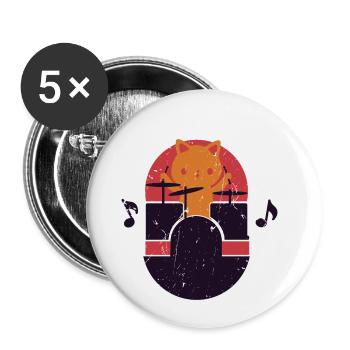 Katze spielt Schlagzeug Lustiges Schlagzeug Schlagzeug Drummer Geschenk - Buttons klein 25 mm (5er Pack) - Weiß - Vorne