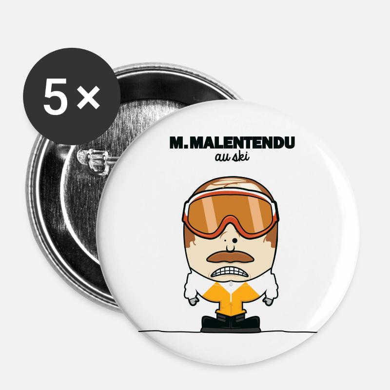 M. Malentendu à la plage - Lot de 5 petits badges (25 mm) - blanc