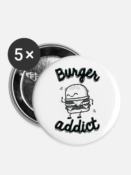 Burger Addict - Buttons klein 25 mm (5er Pack) - Weiß