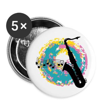Saxofon auf Farbklecksen - Buttons klein 25 mm (5er Pack) - Weiß - Vorne
