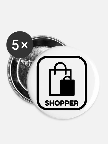 Shopping / Einkaufen / Käuferin / Shopper - Buttons klein 25 mm (5er Pack) - Weiß
