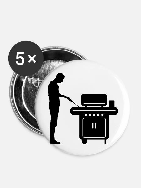 Freizeit - Mann Grill - Buttons klein 25 mm (5er Pack) - Weiß