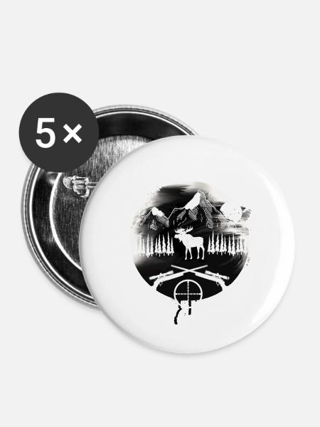 Jäger Jagen Elch - Buttons klein 25 mm (5er Pack) - Weiß