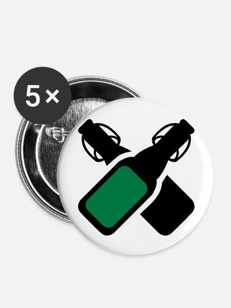 Alkohol - Bierflaschen - Buttons klein 25 mm (5er Pack) - Weiß