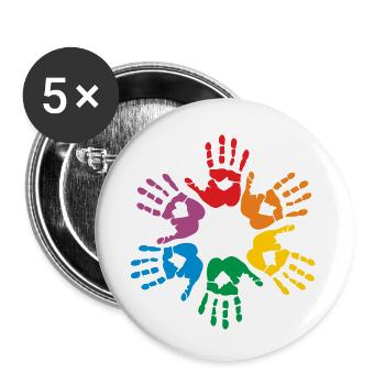 Regenbogen Handabdruck - Buttons klein 25 mm (5er Pack) - Weiß - Vorne