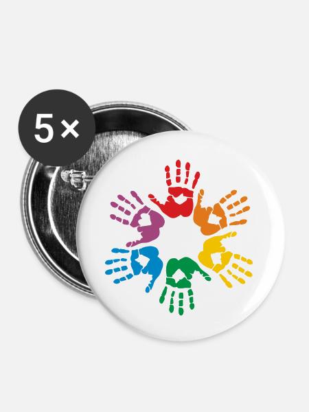 Regenbogen Handabdruck - Buttons klein 25 mm (5er Pack) - Weiß