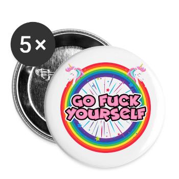 Geh und fick dich - Buttons klein 25 mm (5er Pack) - Weiß - Vorne