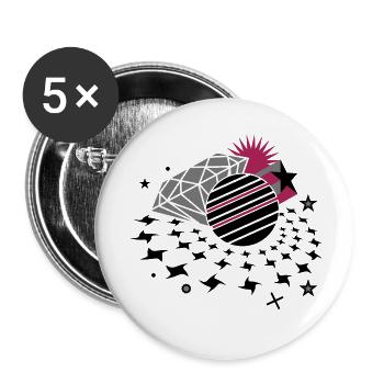 Disco Lichter mit 3D Stern,Discokugel und Diamant - Buttons klein 25 mm (5er Pack) - Weiß - Vorne